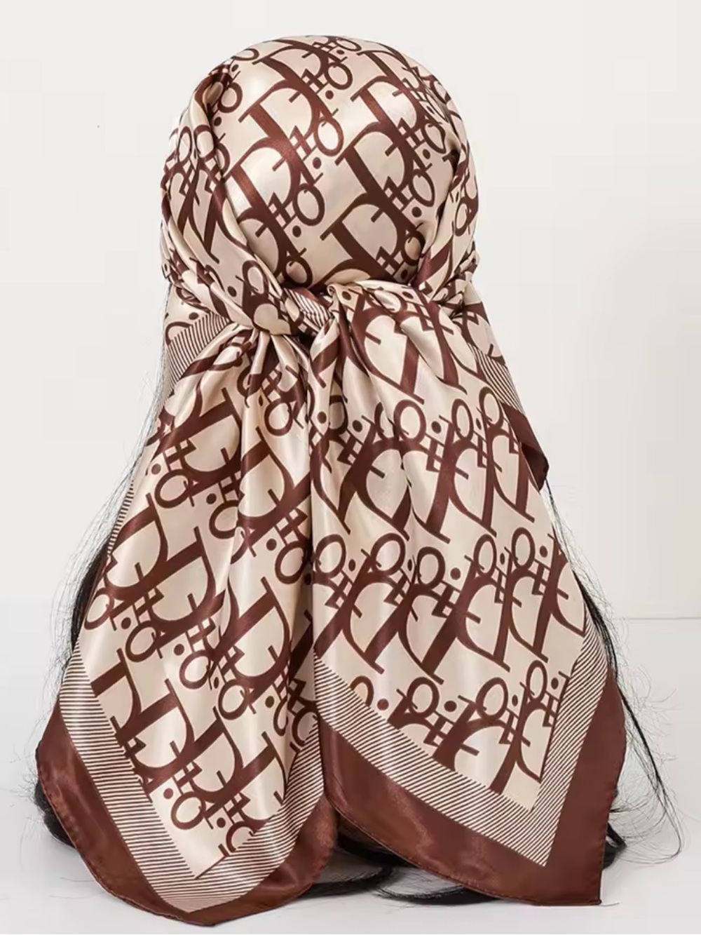 Others Follow Brown & Cream Logo Print Satin Headscarf
